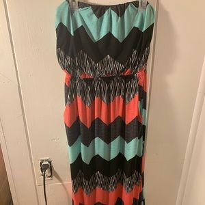 Chevron Long Strapless Dress